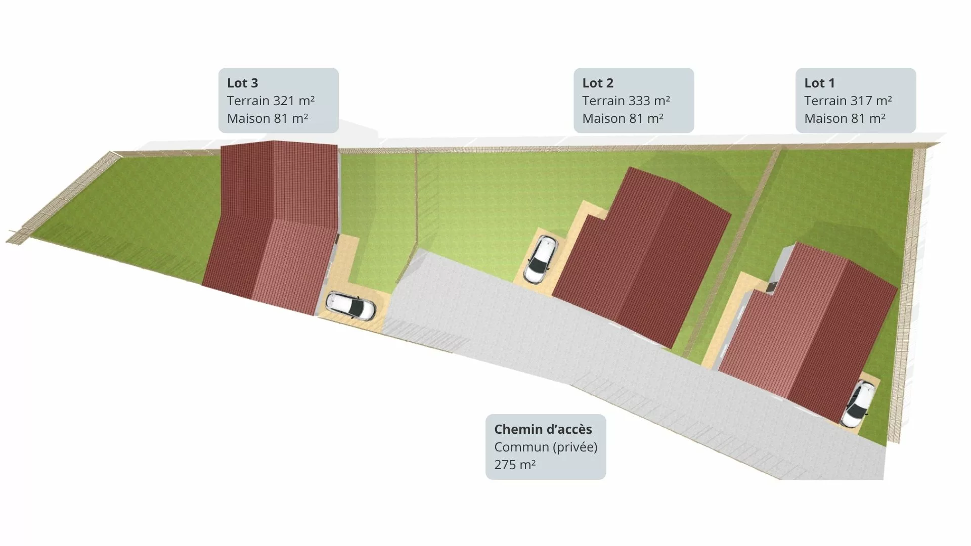 Plan masse 3D des trois lots du programme Rue de la Pégou