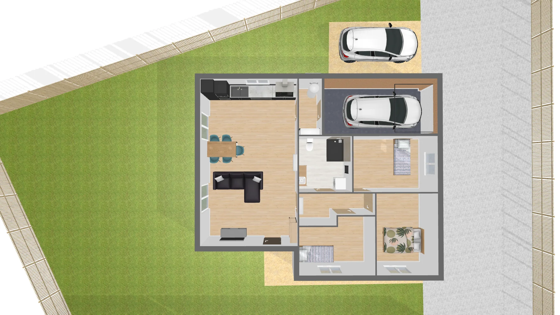 Vue 3D du lot 1 et de son jardin