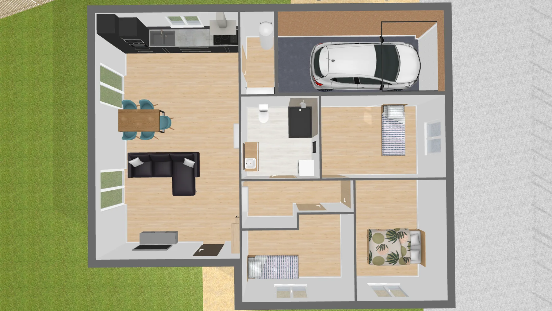 Vue 3D meublée de la maison du lot 1