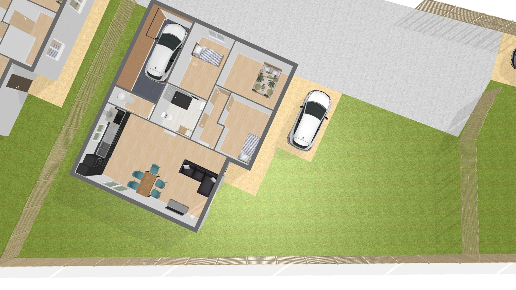 Vue 3D du lot 2 et de son jardin