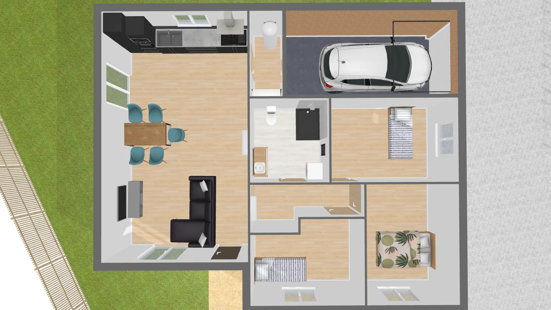 Vue 3D meublée de la maison du lot 2
