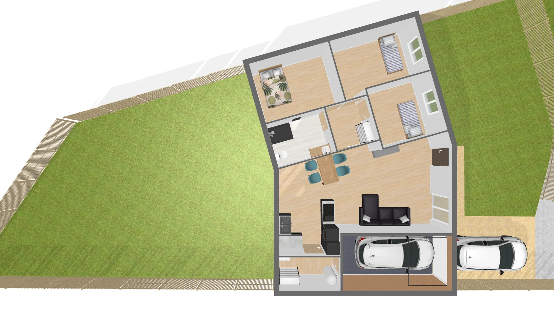 Vue 3D du lot 3 et de son jardin