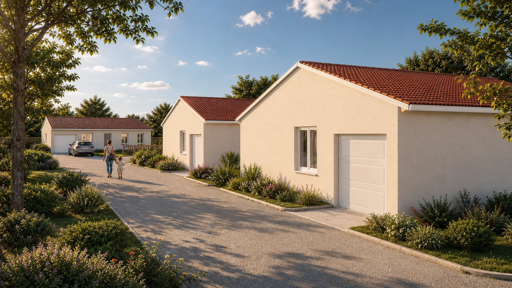 Vue d’ensemble projetée des trois maisons Rue de la Pégou à Bouloc