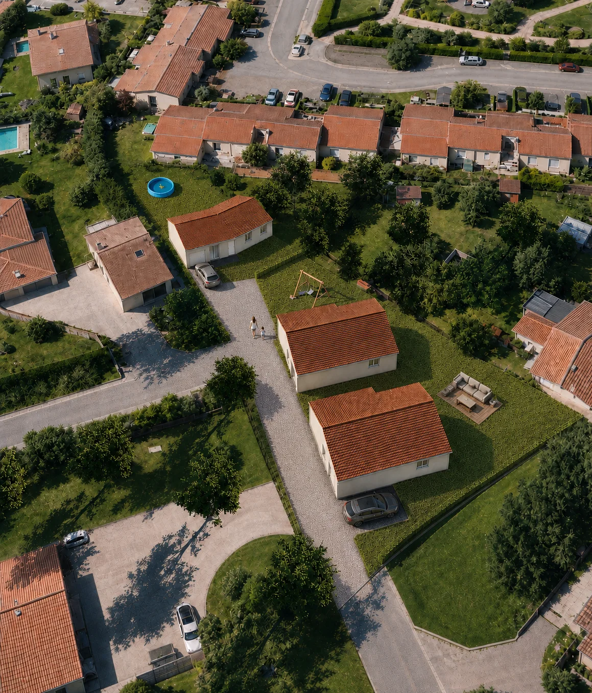 Vue aérienne projetée du programme Rue de la Pégou